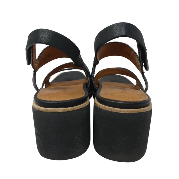 L'Amour Des Pieds Quennell Black Leather Open Square Toe Block Heel Sandals - Picture 9 of 13